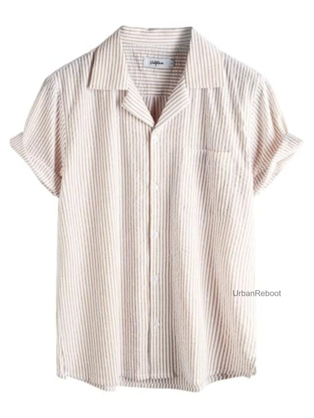 Men's Striped Seersucker Casual Button Down Short Sleeve Shirt